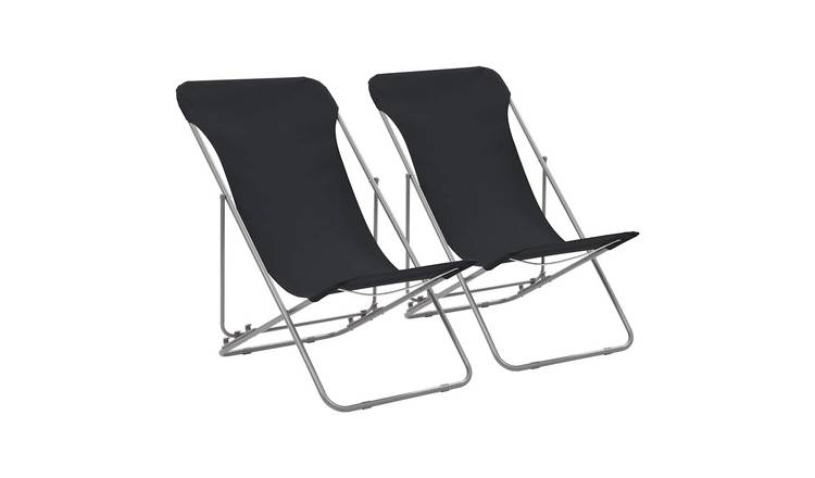 Walplus 2 Piece Steel Folding Chairs - Black - 75 x 57 x 99 cm