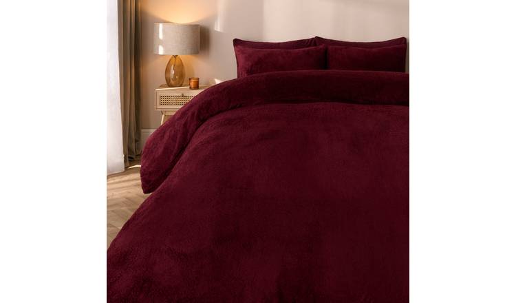 OHS Thermal Soft Teddy Fleece Duvet Cover Bedding Set Burgundy - Double