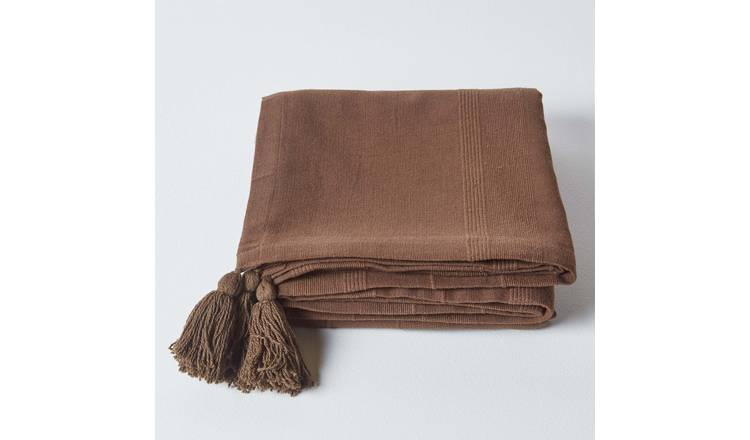 Homescapes Cotton Rajput Ribbed Throw - 150 x 200 cm - Chocolate