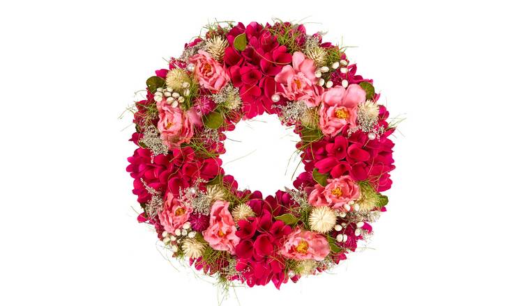 Dibor Pink Woodchip Flower Wreath - 32cm