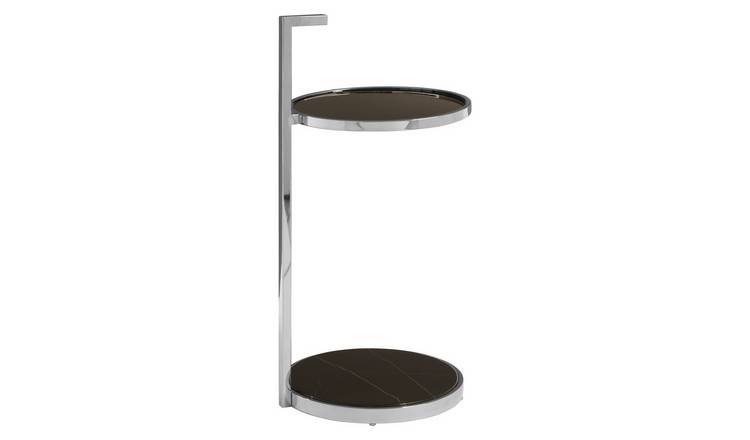 Orsina Glass and Marble Two-Tier Side Table - Black and Silver