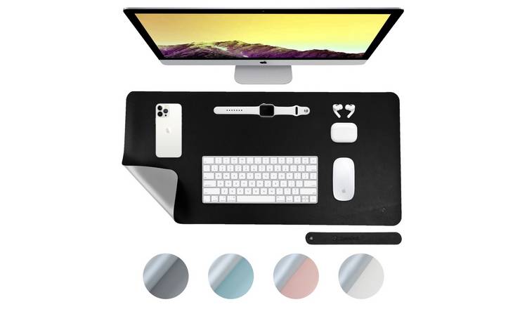 Desiretech Reversible Faux Leather Desk Mat - 43 x 89cm - Black & Silver