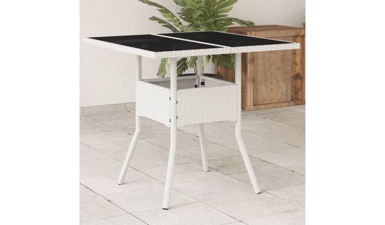 Walplus Poly Rattan Garden Table with Glass Top - White - 80 x 80 x 75 cm