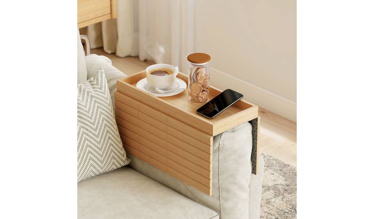 HOMCOM Bamboo Roll-Up Anti-Slip Sofa Arm Tray – Natural