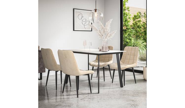 Furniture Online Haydon Nova Marble Effect Dining Table & 6 Beige Chairs