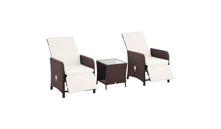 Outsunny 3 Piece Rattan Reclining Garden Bistro Set - Cream