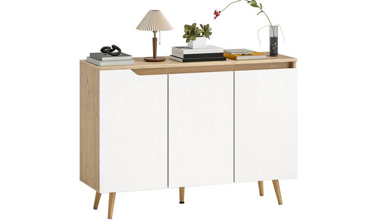 HOMCOM Modern Adjustable Storage Sideboard with 3 Doors - Oak and White