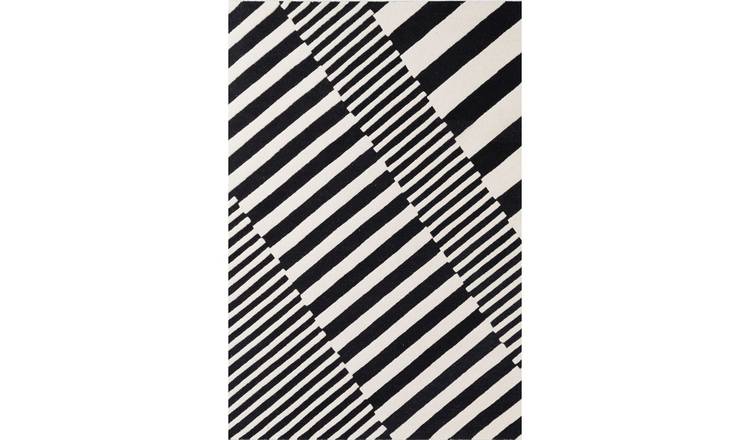 Ted Baker Black and White Flux Geometric Wool Rug - 120 x 180cm