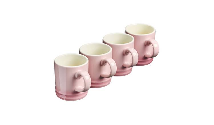 Cooks Professional Set of 4 Mini Stoneware Espresso Coffee Cups 100ml - Pink