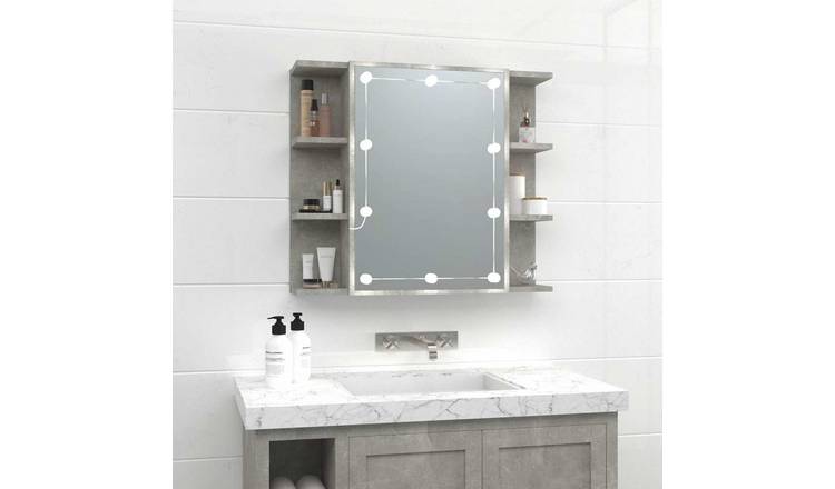 Walplus Mirror Cabinet with LED - Concrete Grey - 70 x 16.5 x 60 cm