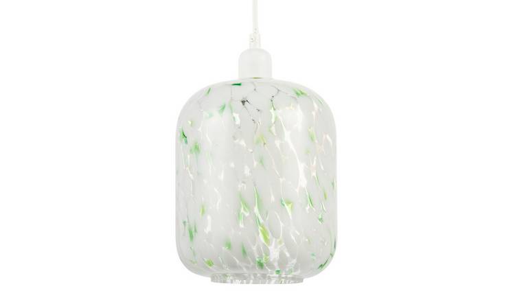 Happy Homewares Green Handmade White Mottled Art Glass Pendant Shade - 18cm