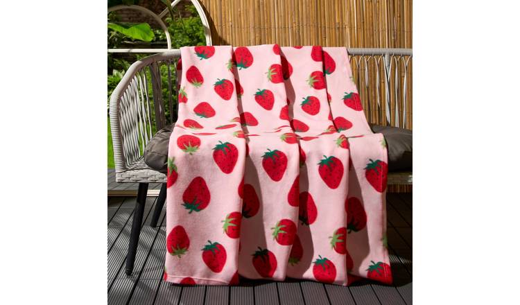 OHS Strawberry Print Polar Fleece Blanket Throw 120 x 150cm - Pink