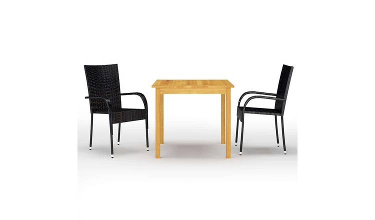 Walplus 3 Piece Solid Acacia Wood Garden Dining Set - Black - 85 x 85 x 74 cm