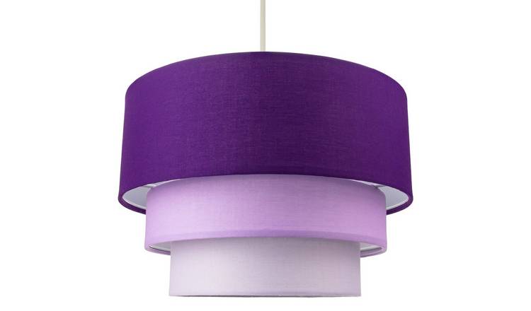 Happy Homewares Purple Round Triple Tier Cotton Fabric Pendant Shade - 30cm
