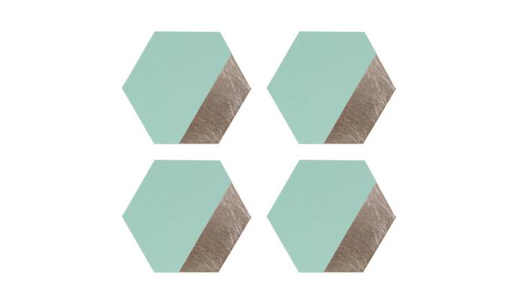 Orsina Geome Set Of 4 Leather-Effect Hexagon Placemats - Jade And Silver