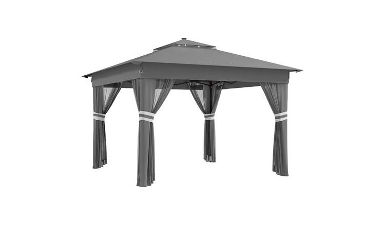 Outsunny Pop Up 20 Solar LED Netting Gazebo – Grey