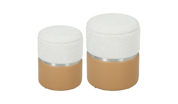 HOMCOM Set of 2 Round PU Leather Ottoman - Cream and Brown