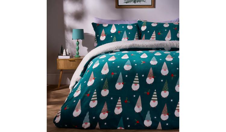 OHS Xmas Gonk Sherpa Fleece Warm Duvet Cover Bedding Set Green - Double