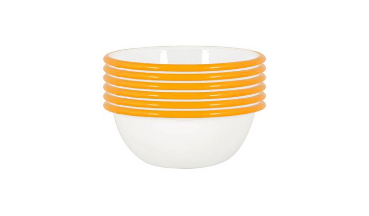 Argon Tableware White Enamel Bowls - Yellow - Pack of 6