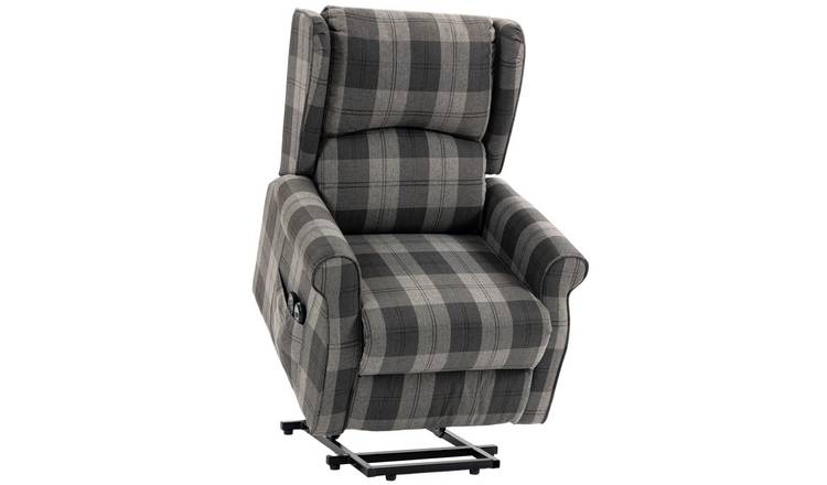 HOMCOM Checked Linen Power Lift Recliner Chair with Massage and Heat - Grey