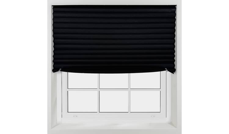 Furnished Black No Drill Stick On Pleated Blackout Blind - 70 x 150cm