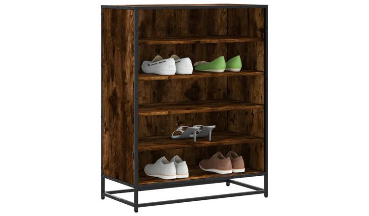 Walplus 5-Compartment Shoe Cabinet - Smoked Oak - 75 x 38 x 97.5 cm
