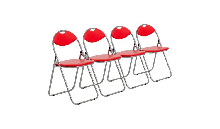 Harbour Housewares Padded Folding Chairs - Red/Silver - Pack of 4