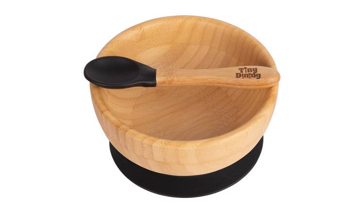 Tiny Dining Children's Bamboo Suction Bowl& Spoon Set - Black