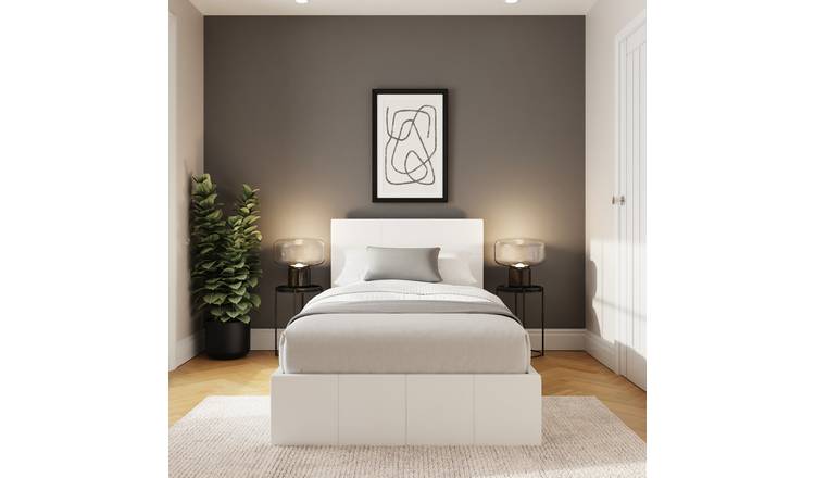 GFW End Lift Single Faux Leather Ottoman Bed with Mattress - White