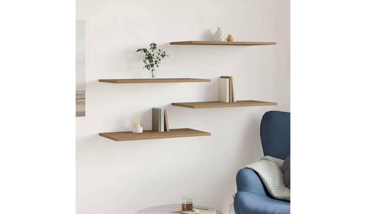 Walplus Pack of 4 Engineered Wood Wall Shelf - Oak - 60 x 30 x 1.5 cm