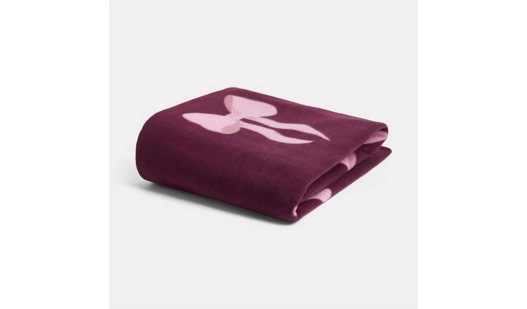 OHS Bows Polar Fleece Blanket Throw - 200 x 240cm - Burgundy