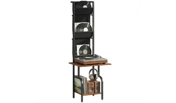 Homcom 40 CDs Vinyl Record Storage Turntable Stand – Rustic Brown & Black