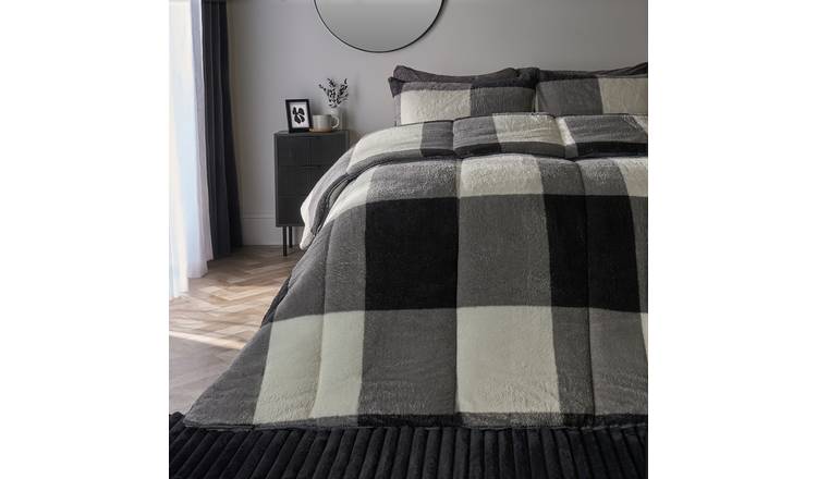 OHS Gingham Teddy Reversible 10.5 Tog Coverless Duvet Set Mono - Double