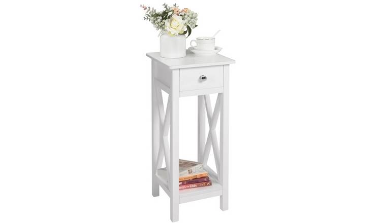 Living and Home Slim Side Table with One Drawer - White