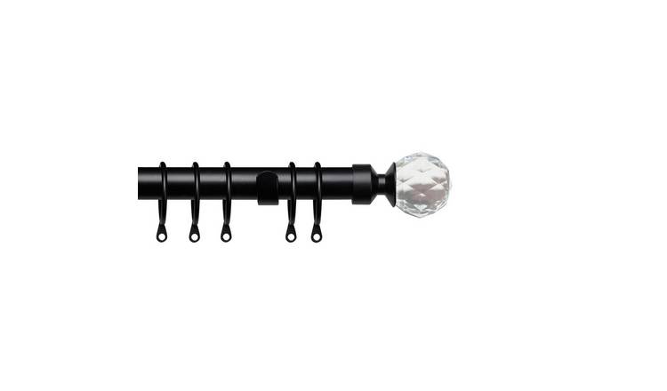 New Edge Blinds 25-28mm Black Extendable Crystal Curtain Pole - 200cm - 380cm