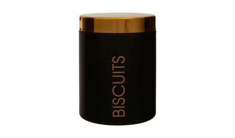 Orsina Liberty Enamel Biscuit Canister with Lid – Black and Gold