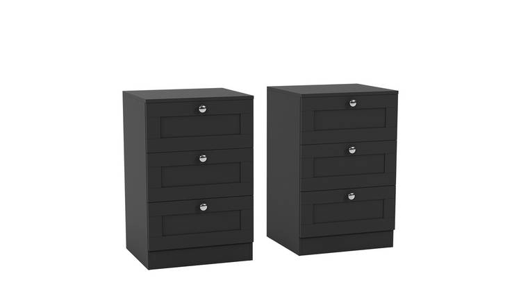 Vida Designs Altino 3 Drawer Bedside Chest Set Of 2 - Black