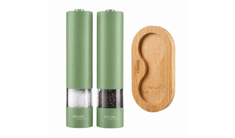 Cooks Professional Electric Salt and Pepper Mill Set with Base - Green