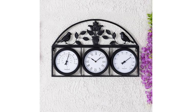 Charles Bentley 66cm Rutland Outdoor Triple Faced Wall Clock - Black