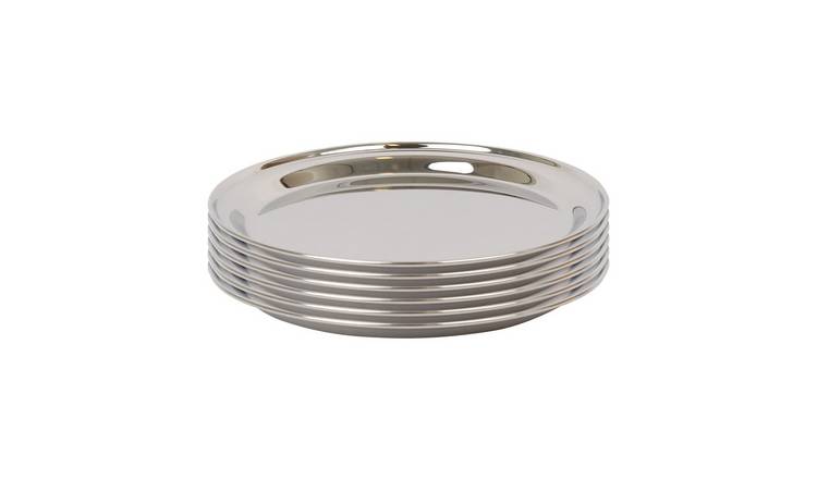 Argon Tableware Round Stainless Steel Serving Trays - Pack of 6
