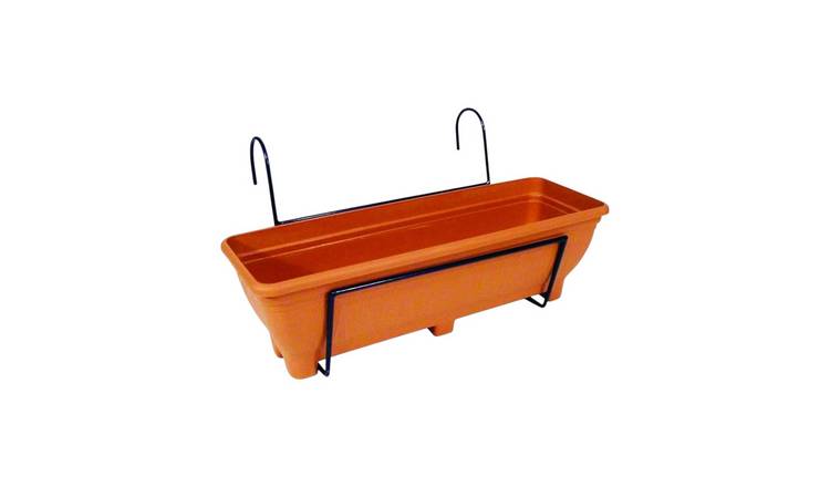 Garden Pride Balcony & Fence Planter Holder with Trough - Terracotta