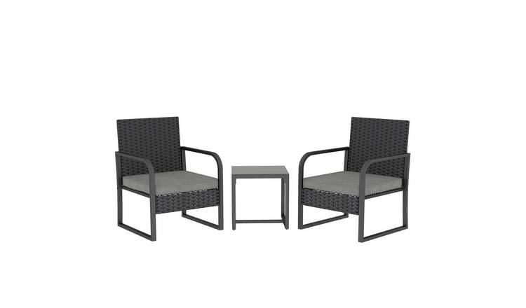 Outsunny 3 Piece Rattan Garden Bistro Set with Cushions - Black