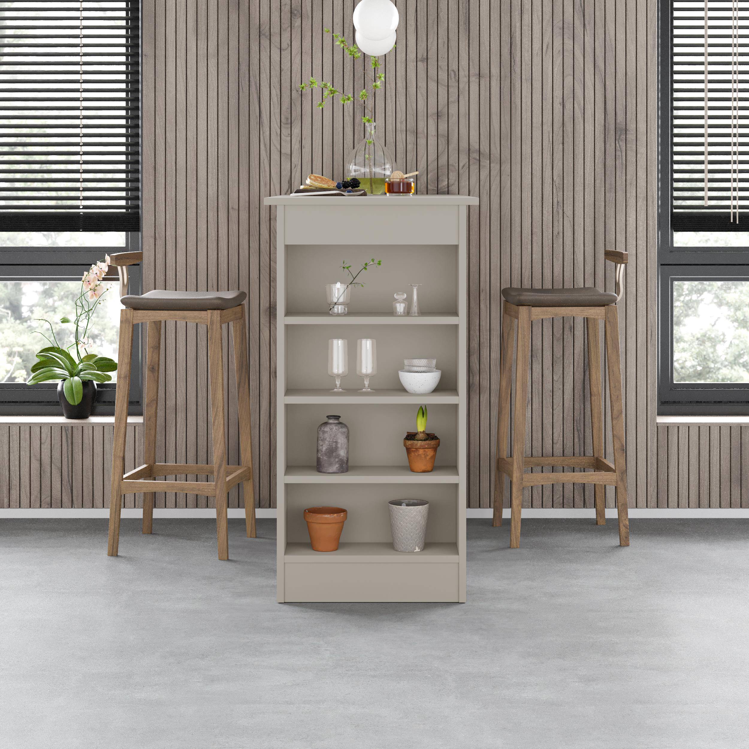 Decortie Swallow Particleboard Wood-Effect Bar Table with Storage Shelves - Sand - Image 1
