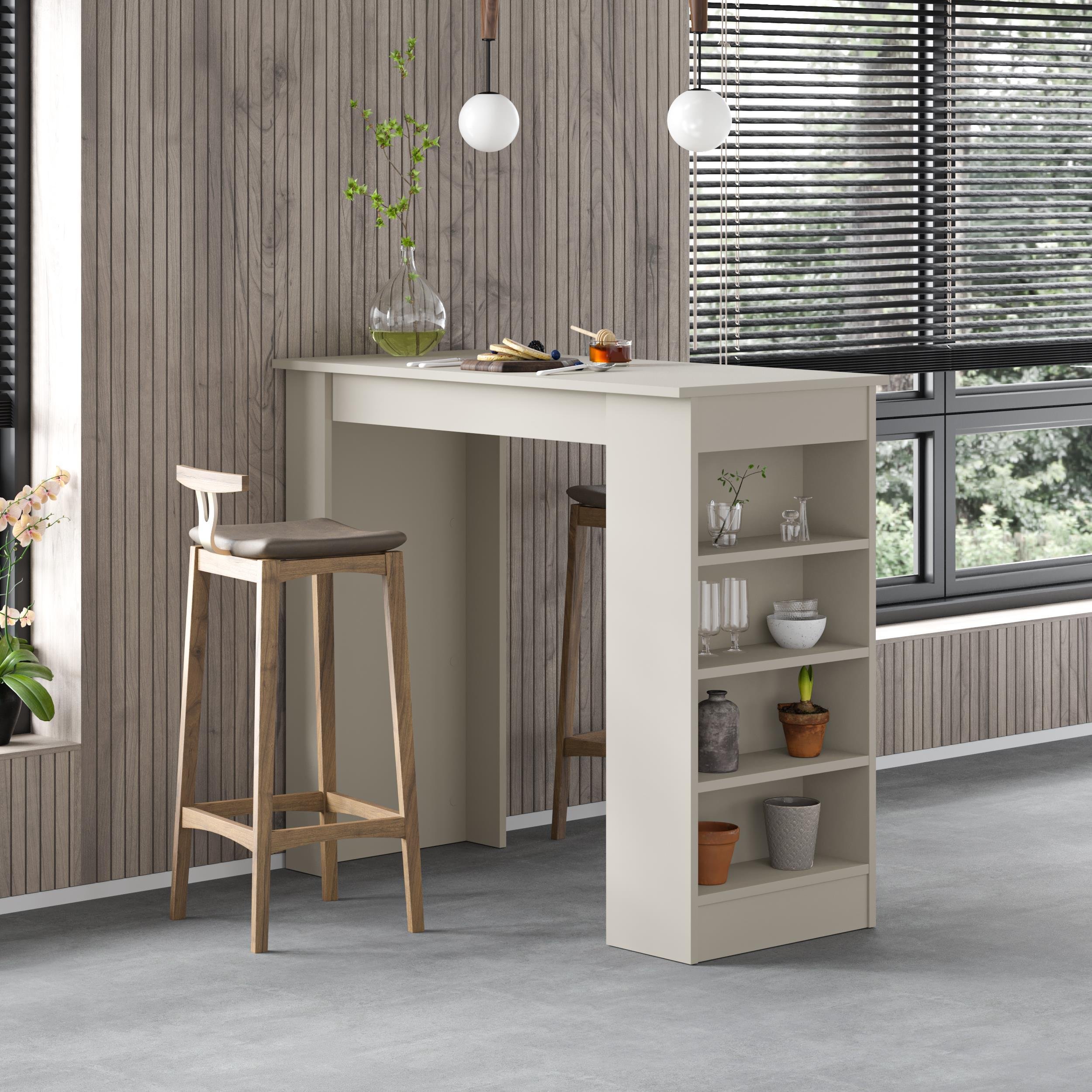 Decortie Swallow Particleboard Wood-Effect Bar Table with Storage Shelves - Sand - Image 3