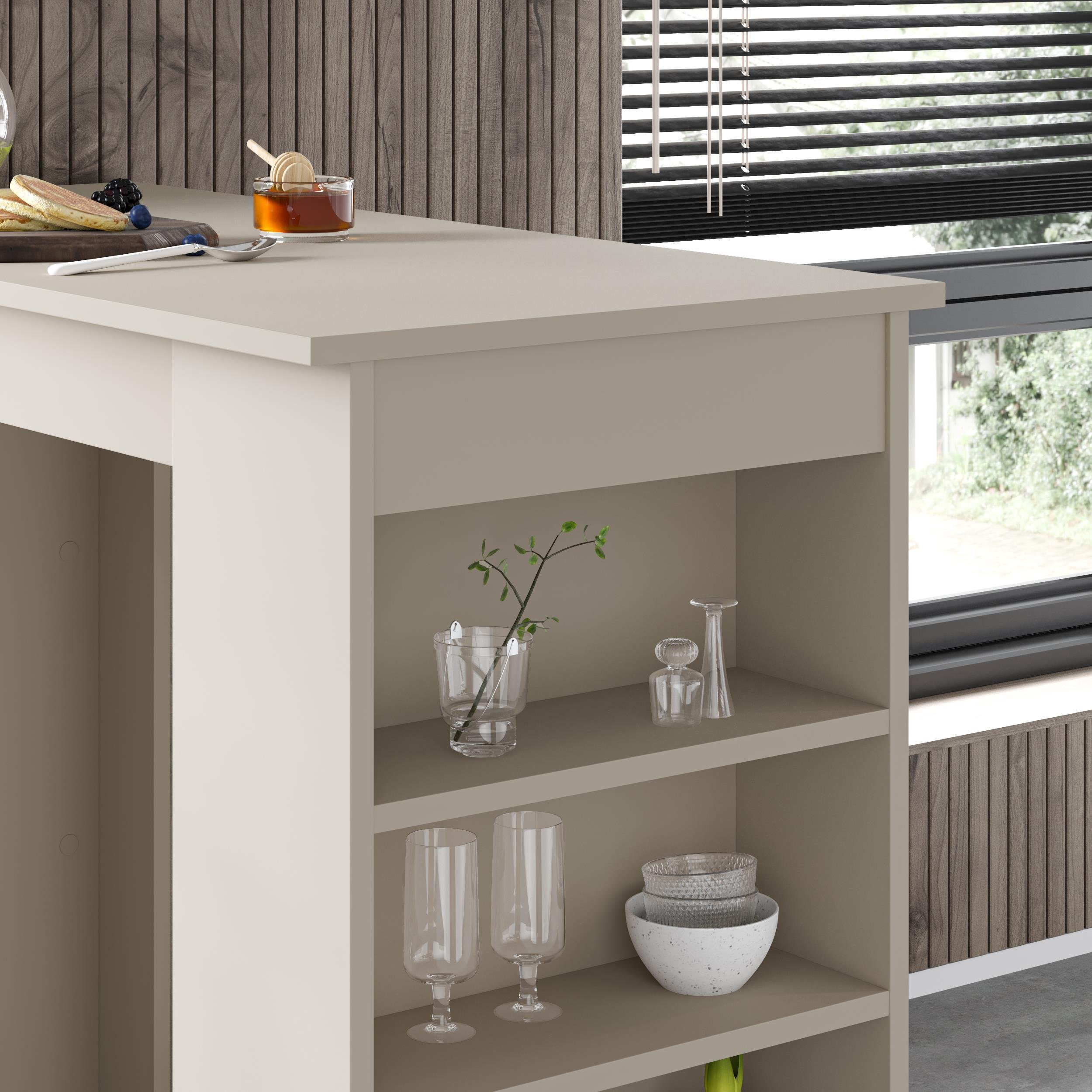 Decortie Swallow Particleboard Wood-Effect Bar Table with Storage Shelves - Sand - Image 4
