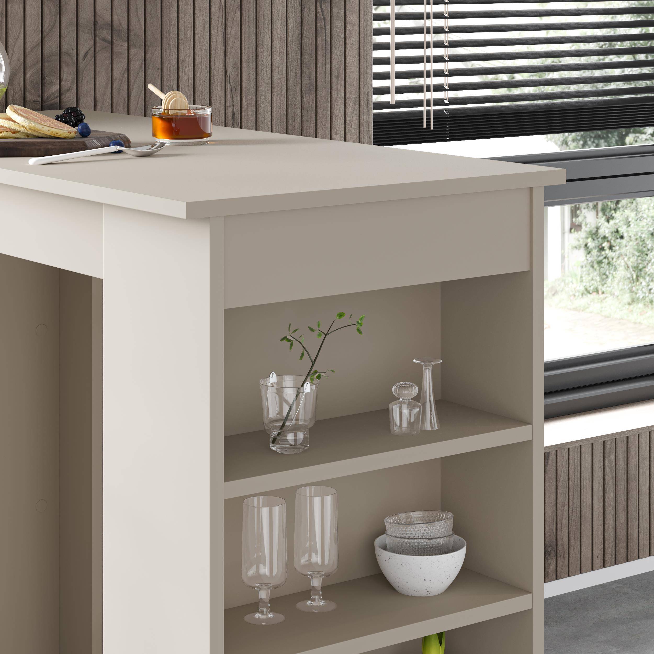 Decortie Swallow Particleboard Wood-Effect Bar Table with Storage Shelves - Sand - Image 4