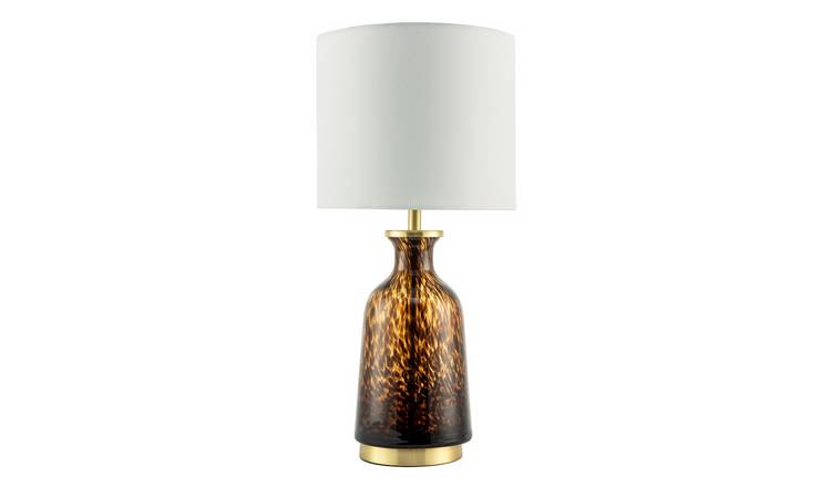 Happy Homewares Amber and Black Snowflake Speckle Glass Table Lamp - 18cm