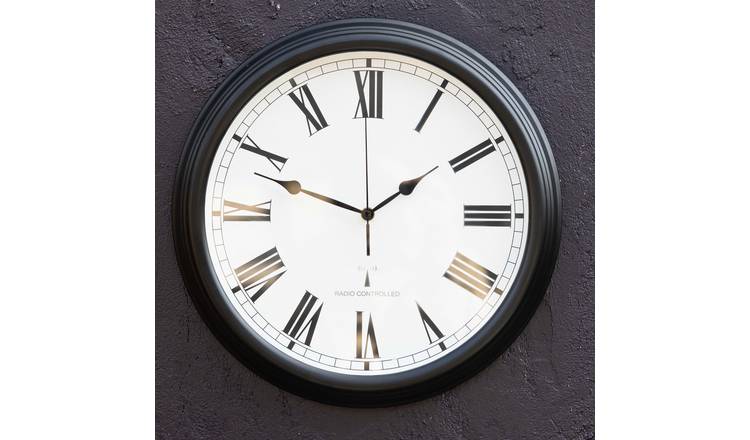 Primrose Radio Controlled 38cm Perfect Time Outdoor Garden Clock - Black