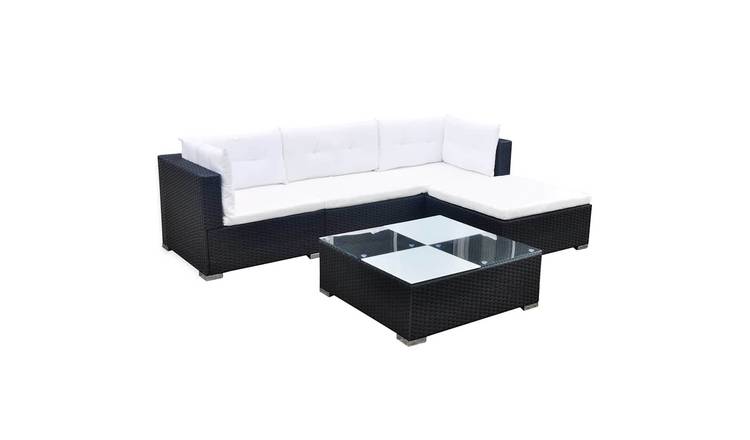 Walplus 5 Piece Poly Rattan Garden Lounge Set - Black - 74 x 74 x 26 cm