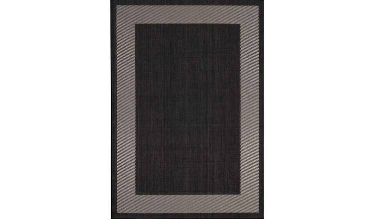 The Rugs Black Ecology Outdoor Indoor Bordered Patio Rug - 80 x 150cm